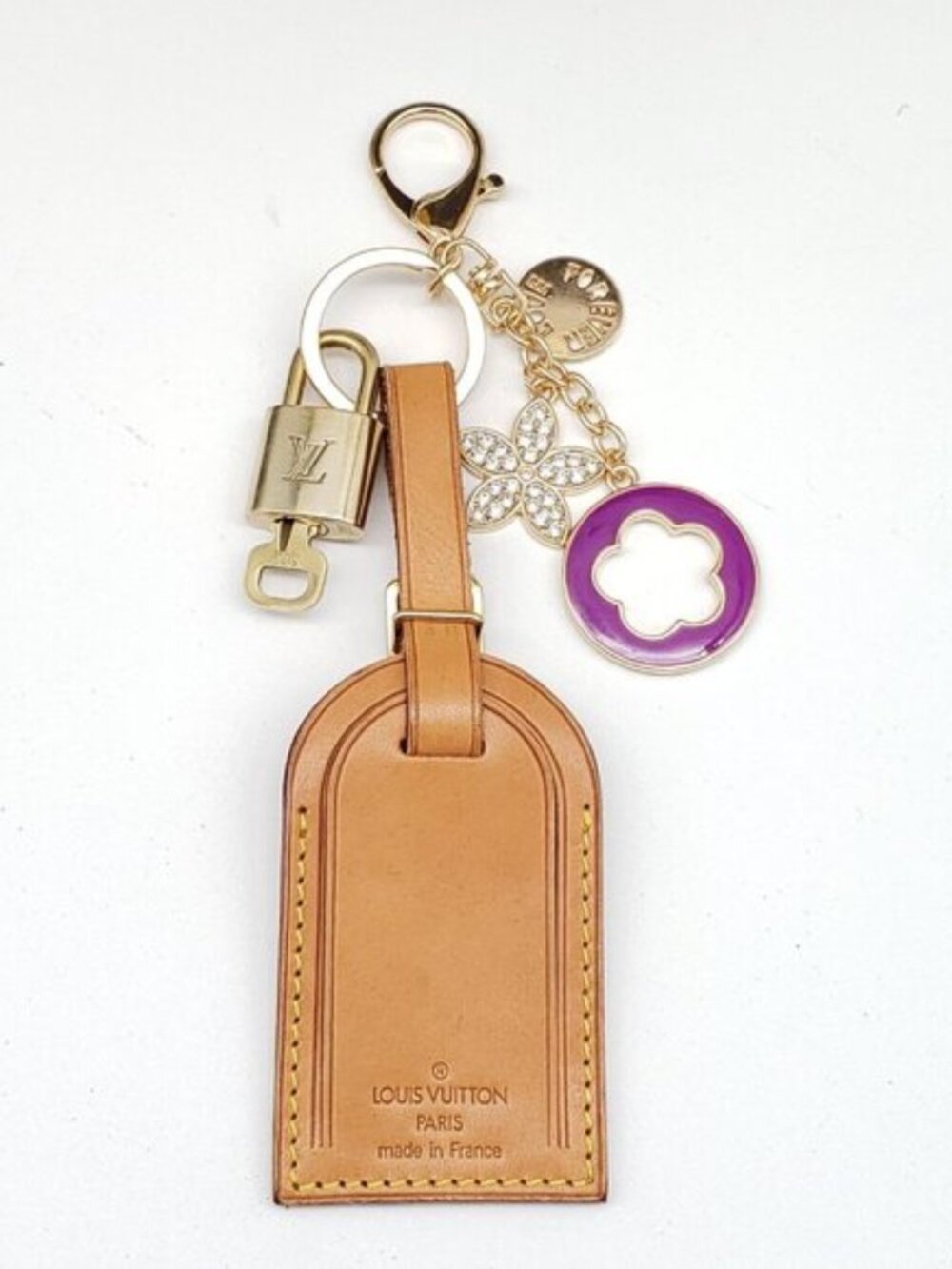 Authentic Louis Vuitton Luggage Tag with Gold Padlock & Unbranded Keychain